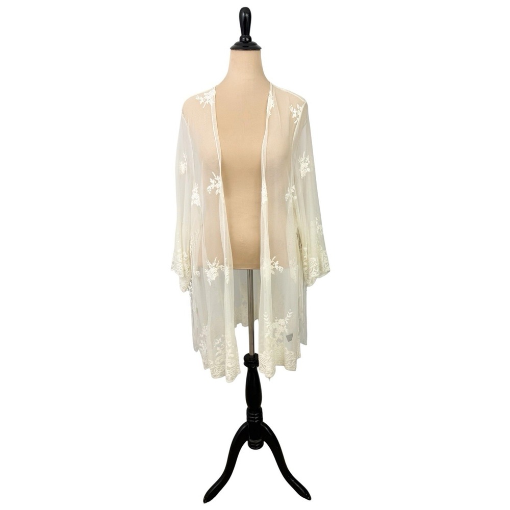 TORRID Ivory Kimono Jacket NEW 3/4 3X 4X Fringe Mesh Lace Fairy Boho Festival